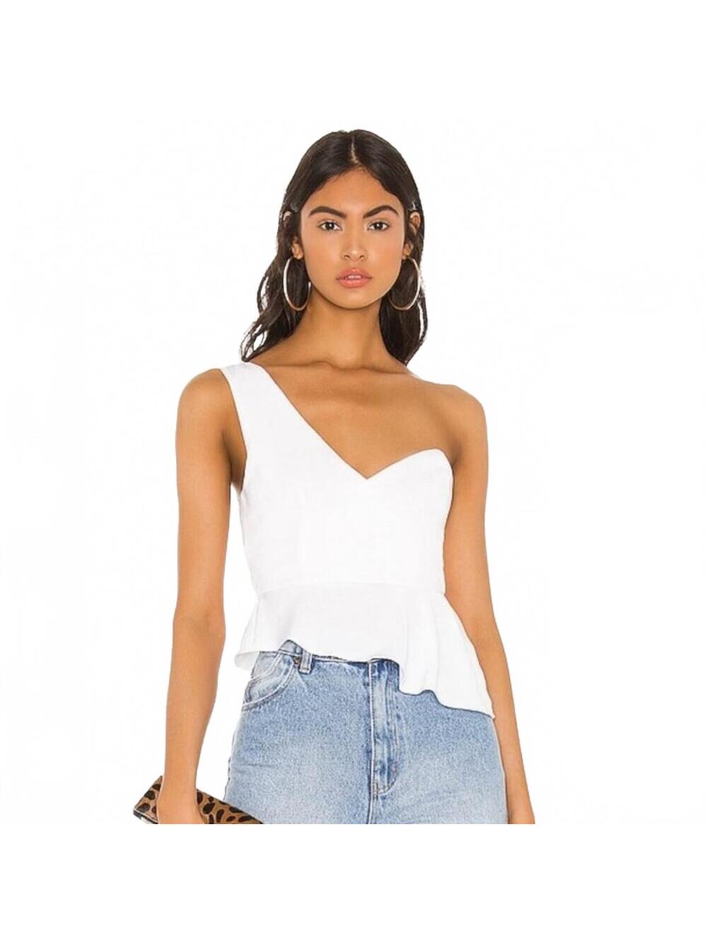 NWT Revolve Superdown crop top Small White Karlie One Shoulder ruffled going out